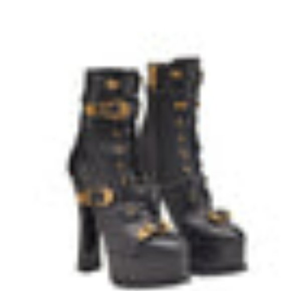 Versace Black Leather Gold Buckle Platform Boots - Gorgeous and Hot! - Picture 4 of 7
